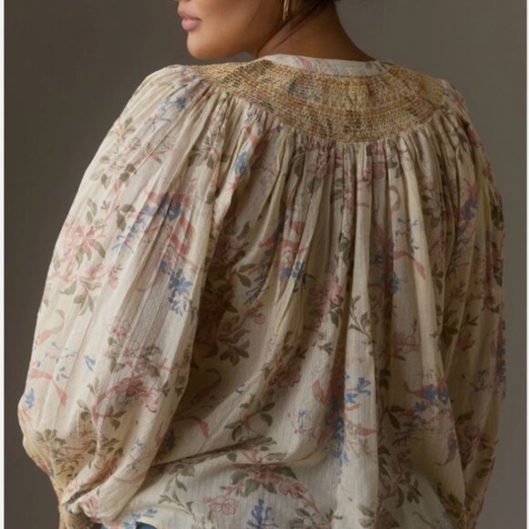 Brand New By Anthropologie Long Sleeve Smocked Lurex Top - Picture 7 of 13